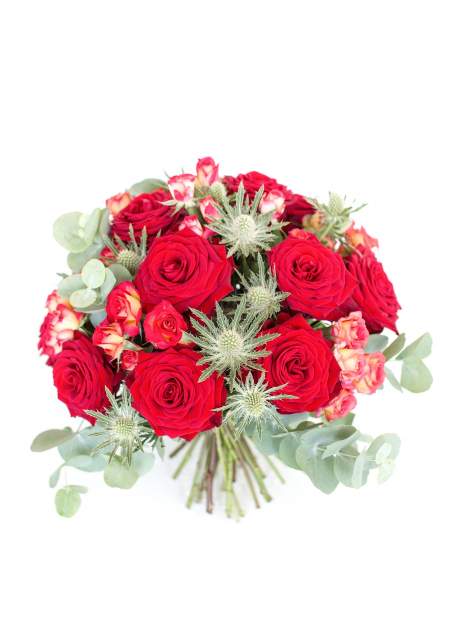 Klasikinė raudonų rožių puokštė su zundomis